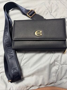 Black Crossbody Wallet Bag with Gold Hardware